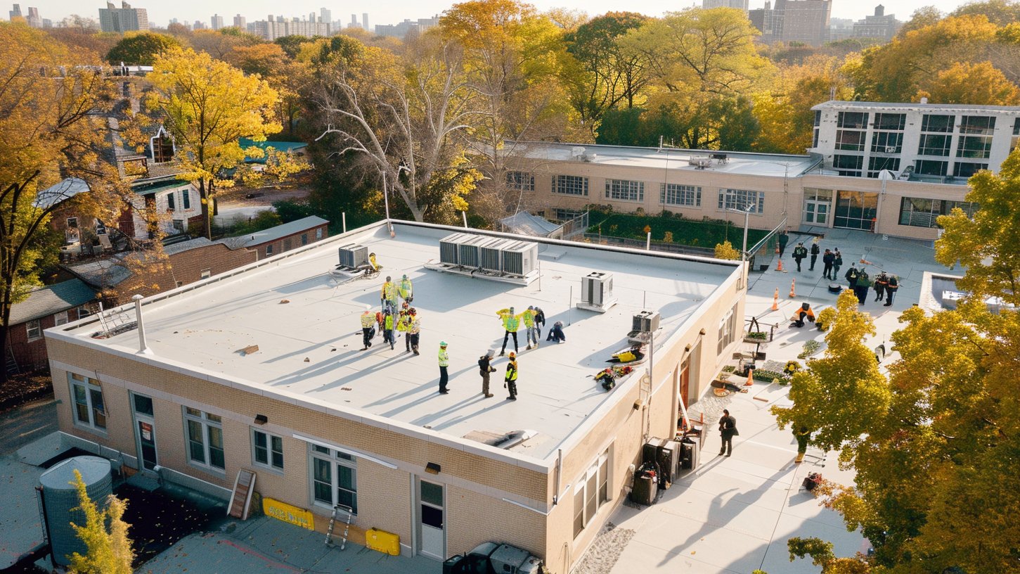 Finished EPDM flat roof on a Brooklyn building