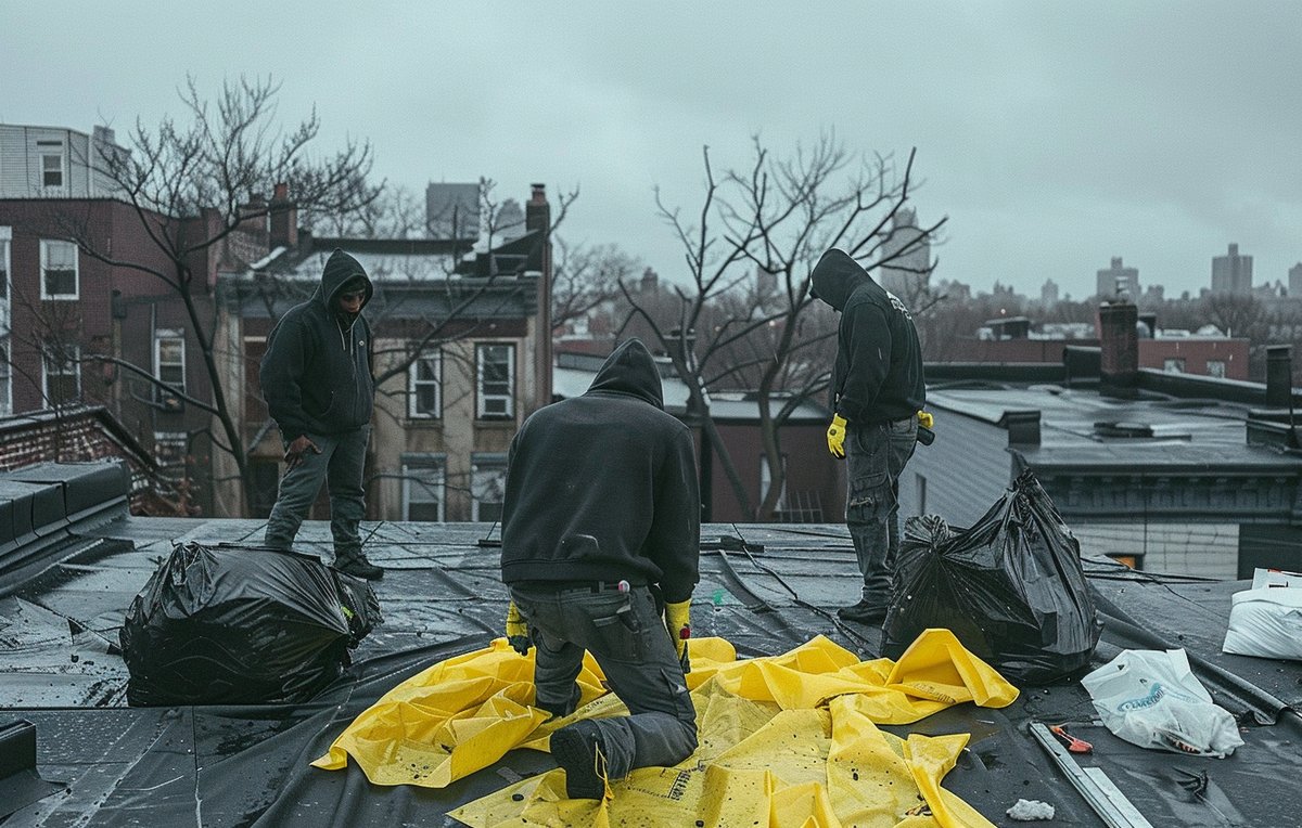 A BST Roofers crew member inspecting an EPDM roof