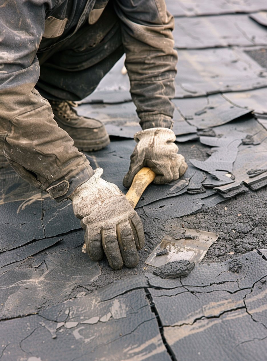 Cracked EPDM membrane on a flat roof