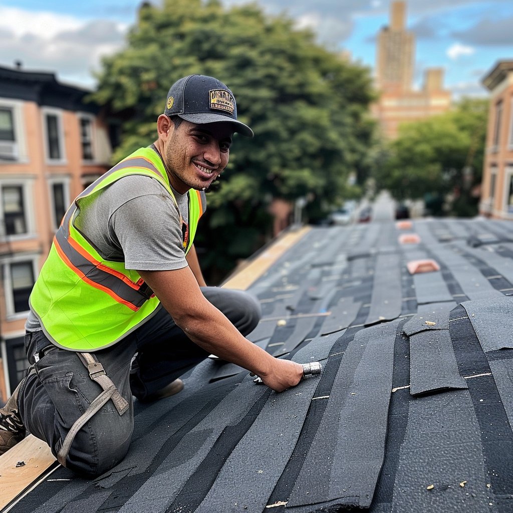 Close view of the shallow roof pitch over a new room