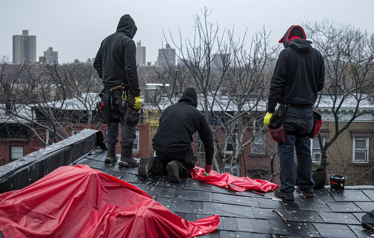 Finished low pitched roof extension flashed into the existing roof of a Brooklyn home