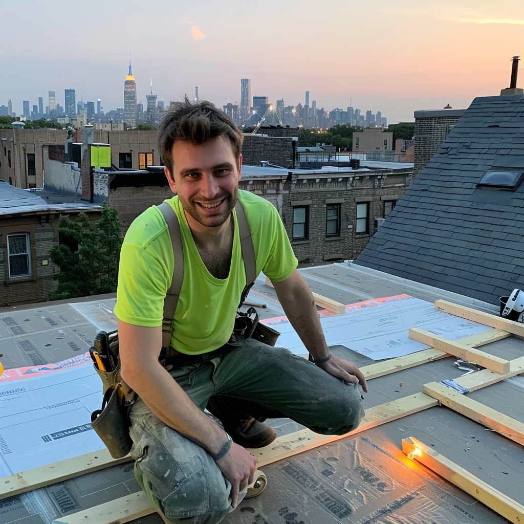 Roofer heat-welding a seam on a new low slope membrane