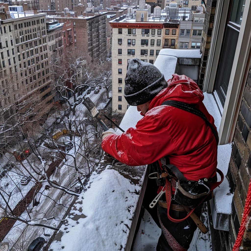 Brooklyn multi-family apartment building where a roof leak is being contained