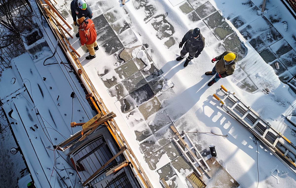 A BST Roofers crew member inspecting slate on a Brooklyn roof
