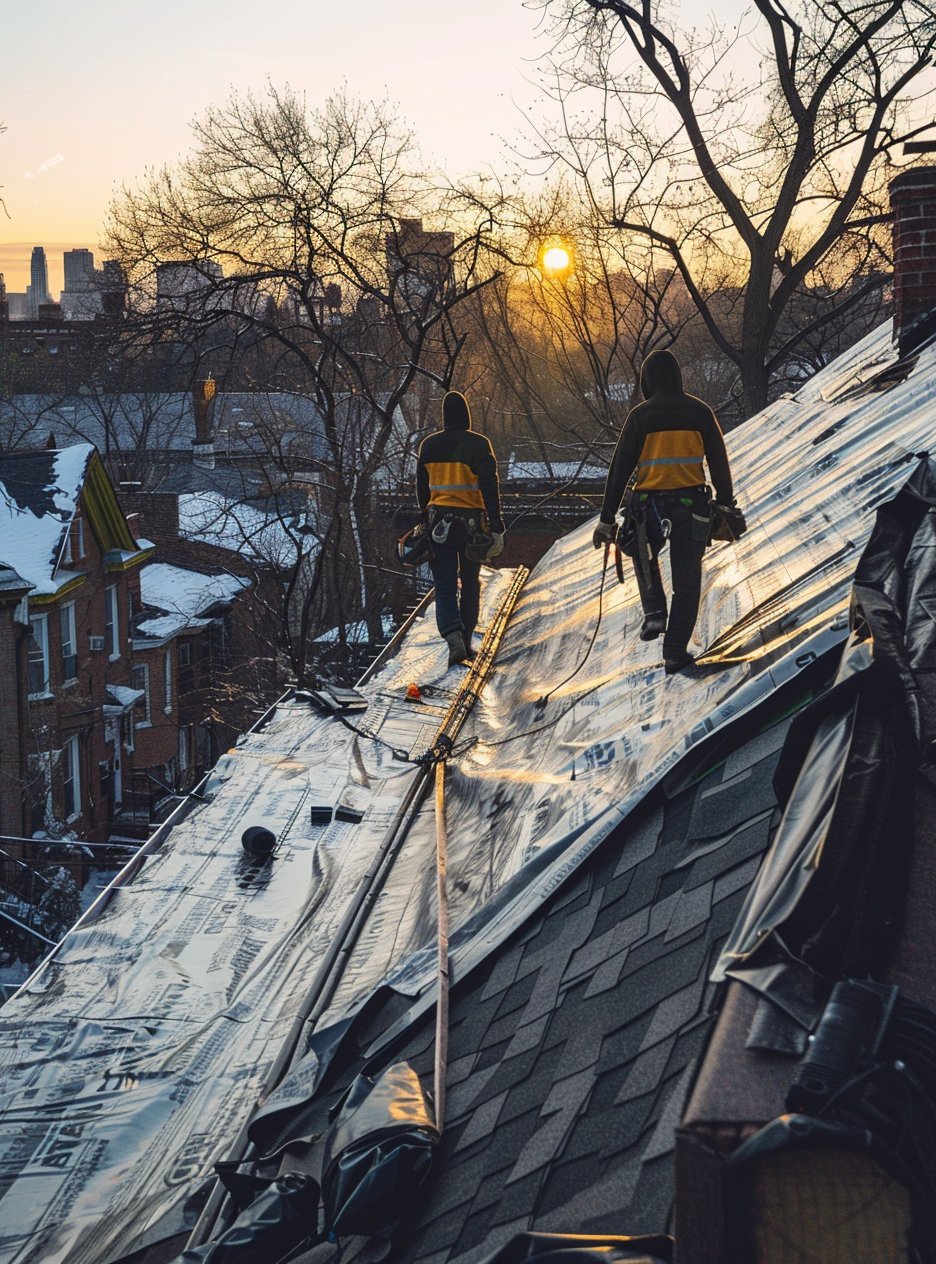 Single-family home in Brooklyn with an asphalt shingle roof after a wind storm