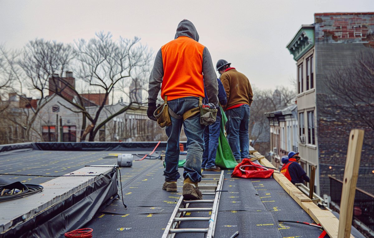 Parapet walls, a roof drain and rooftop units on a Brooklyn flat roof, the details a TPO quote accounts for