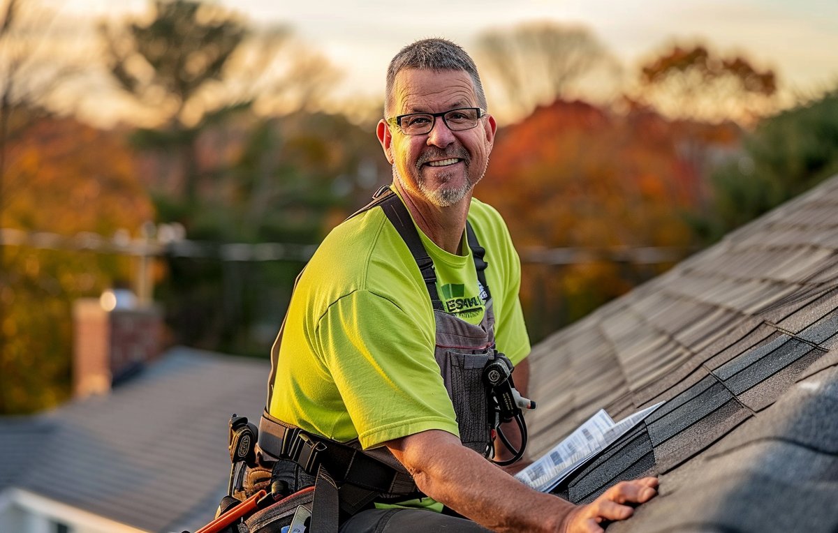BST Roofers crew member walking a Brooklyn homeowner through a written roofing estimate